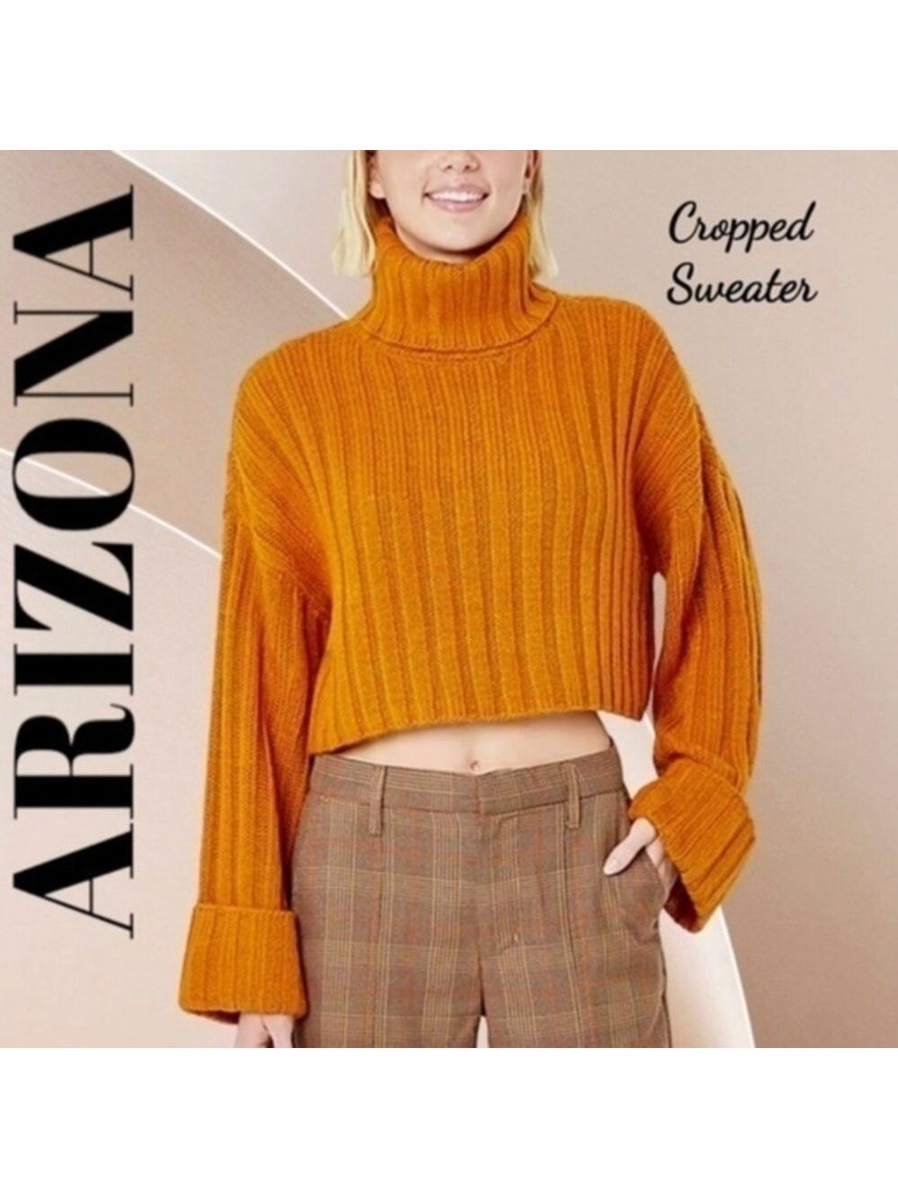 NWT ARIZONA Jr’s Relaxed Fit Long Sleeve Cropped Turtleneck Pullover Sweater-Md